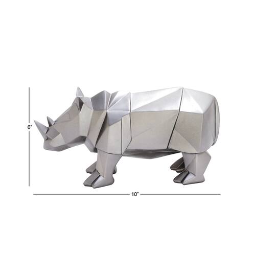 CosmoLiving by Cosmopolitan 10" Silver Polystone Rhino Sculpture